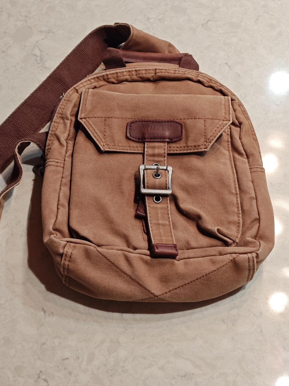 Muzee Canvas Crossbody Sling Bag - Tan